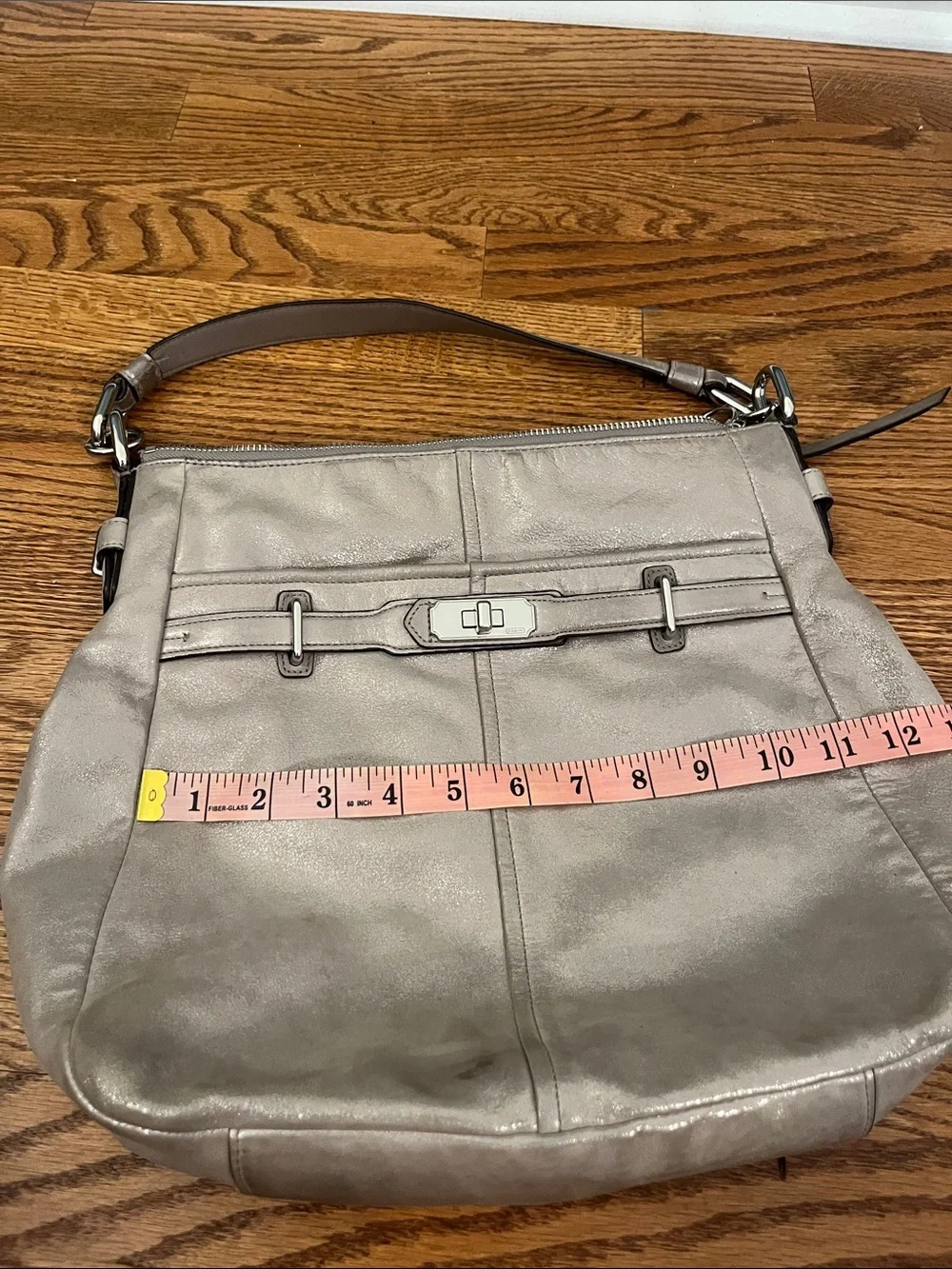 Coach Chelsea Ashlyn Pewter Metallic Pebbled Leather Hobo Shoulder Bag No18696